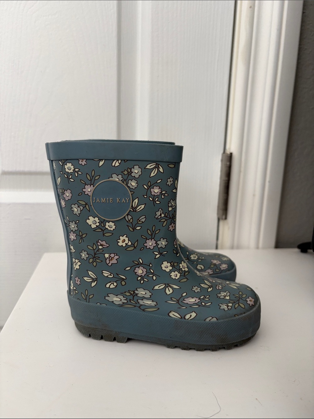 Jamie Kay Teal Floral Kids Rain Boots